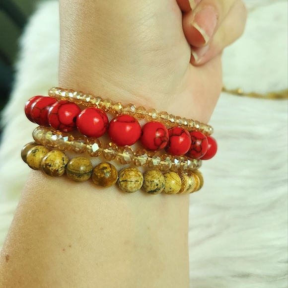 NWT Ryze Natural Stone Druzy, Red Howlite,& Picture Jasper Beaded Staxx Bracelet - Picture 6 of 6